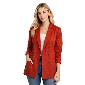 Carole Hochman Coral Orange Double Breasted Linen Blend Blazer Size Medium